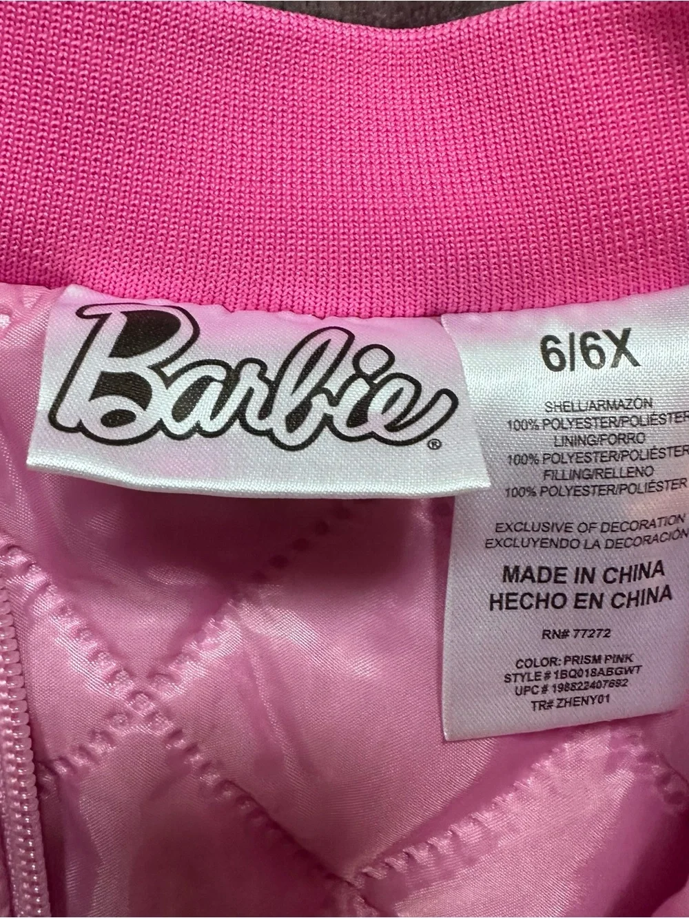 Barbie Girls 6/6X Pink Satin Bomber Jacket California Racing #59 Mattel 2025